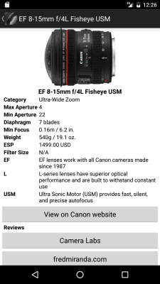 Screenshot of the application CanonLenses - #4