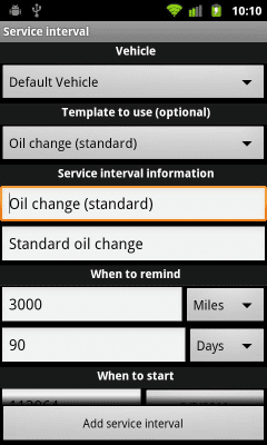 Screenshot of the application Mileage - #3