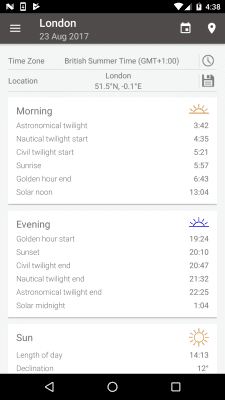Screenshot of the application Position Sun and Sunrise Demo - #3