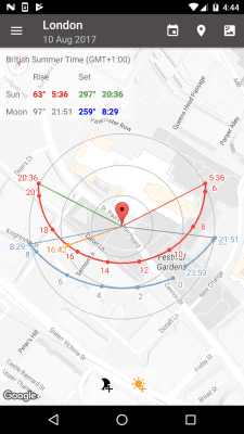Screenshot of the application Position Sun and Sunrise Demo - #7