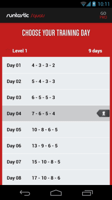 Screenshot of the application Runtastic Squats - #6