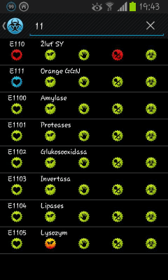 Screenshot of the application E Numbers/Food Additives - #1