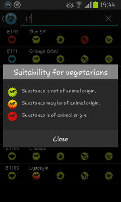 Screenshot of the application E Numbers/Food Additives - #3