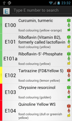 Screenshot of the application E Numbers - #1