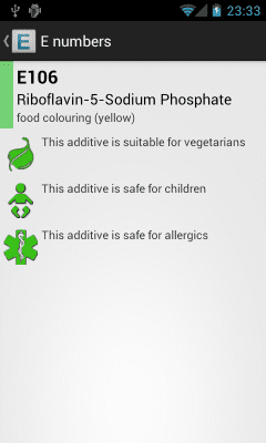 Screenshot of the application E Numbers - #3