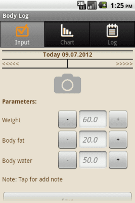 Screenshot of the application Bodylog. Journal of figure and weight. - #1