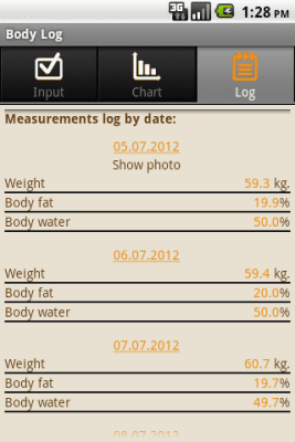 Screenshot of the application Bodylog. Journal of figure and weight. - #3