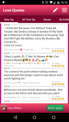 Screenshot of the application AppTornado Love Quotes - #3