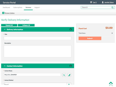 Screenshot of the application HPE Service Request Catalog - #5
