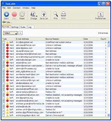 Screenshot of the application eMail Bounce Handler - #1