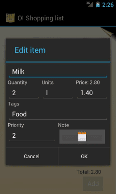 Screenshot of the application OI Shopping list - #3