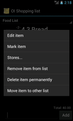 Screenshot of the application OI Shopping list - #5