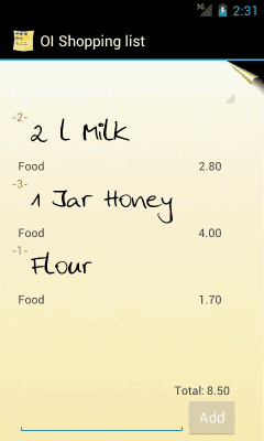 Screenshot of the application OI Shopping list - #7