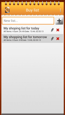 Screenshot of the application Balu Shopping List - #1