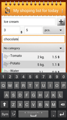 Screenshot of the application Balu Shopping List - #3