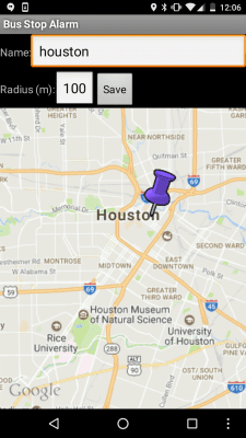 Screenshot of the application Bus Stop Alarm - #1