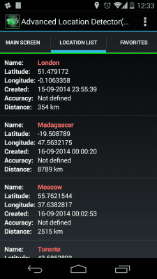 Screenshot of the application Location Detector (GPS) - #3