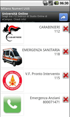 Screenshot of the application Milano usefull phone Num. FREE - #1