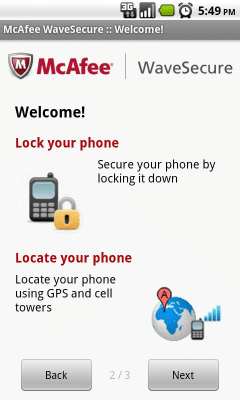 Screenshot of the application McAfee WaveSecure (Trial) - #3