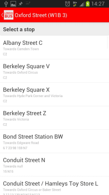 Screenshot of the application London Bus, Live bus status - #4