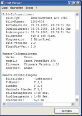 Screenshot of the application Gaijin EXIF Viewer - #1