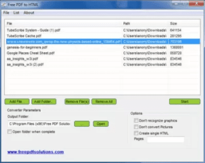 Screenshot of the application FreePDFSolutions Free PDF to HTML - #1