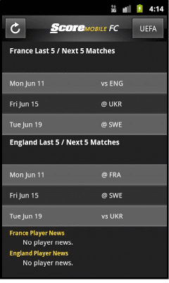 Screenshot of the application ScoreMobile FC - #4