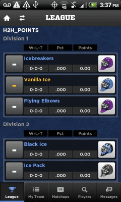 Screenshot of the application Yahoo! Fantasy Hockey 2012 - #2