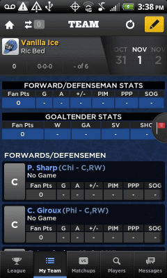 Screenshot of the application Yahoo! Fantasy Hockey 2012 - #3