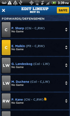 Screenshot of the application Yahoo! Fantasy Hockey 2012 - #4