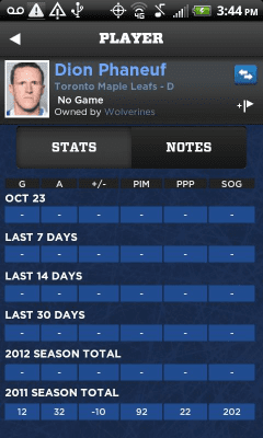 Screenshot of the application Yahoo! Fantasy Hockey 2012 - #5