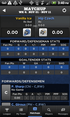 Screenshot of the application Yahoo! Fantasy Hockey 2012 - #6