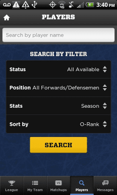 Screenshot of the application Yahoo! Fantasy Hockey 2012 - #7