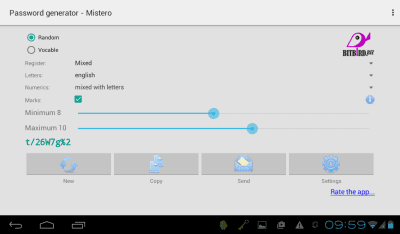 Screenshot of the application Mistero password generator - #3