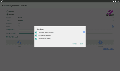 Screenshot of the application Mistero password generator - #6