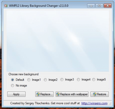 Screenshot of the application WMP12 Library Background Changer - #1