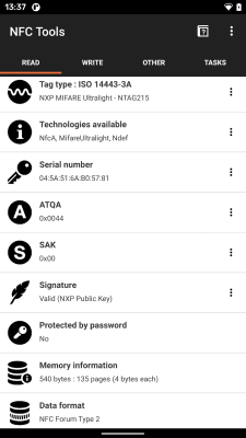 Screenshot of the application NFC Tools - #1