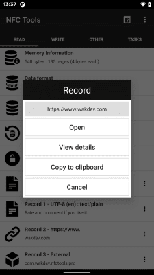 Screenshot of the application NFC Tools - #2