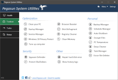 Screenshot of the application Pegasun System Utilities - #2
