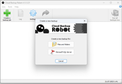 Screenshot of the application Cloud Backup Robot - #1