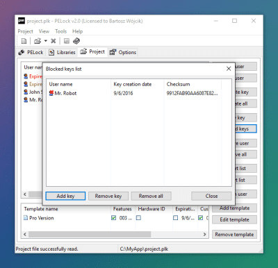 Screenshot of the application PELock - #6