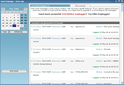 Screenshot of the application Quick Free Keylogger - #1