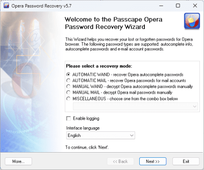 Screenshot of the application Opera Password Recovery - #1