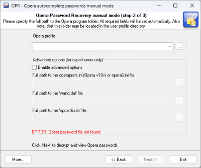 Screenshot of the application Opera Password Recovery - #2