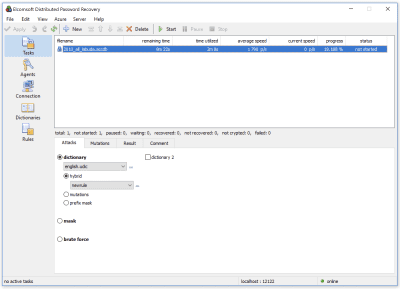 Screenshot of the application ElcomSoft Distributed Password Recovery - #3