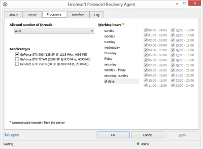 Screenshot of the application ElcomSoft Distributed Password Recovery - #4