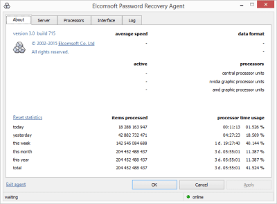Screenshot of the application ElcomSoft Distributed Password Recovery - #5