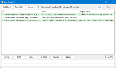 Screenshot of the application HashTools - #1