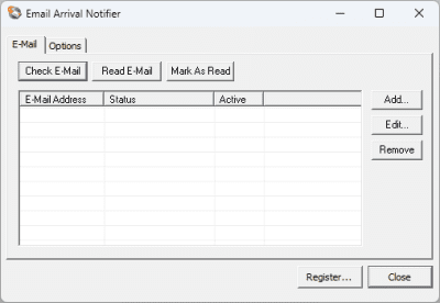 Screenshot of the application Email Arrival Notifier - #1