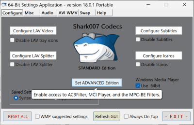 Screenshot of the application Shark007 Codecs - #1